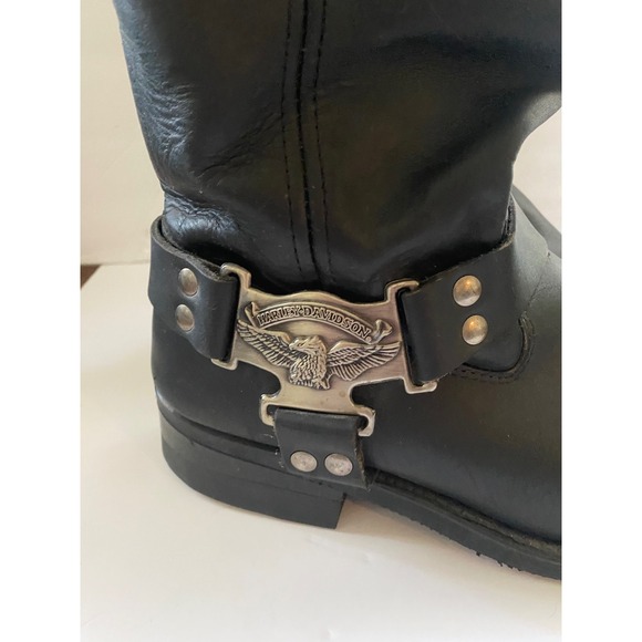 VTG Harley-Davidson Mens Black Leather Harness Biker Boots Square Toe  Sz 10.5